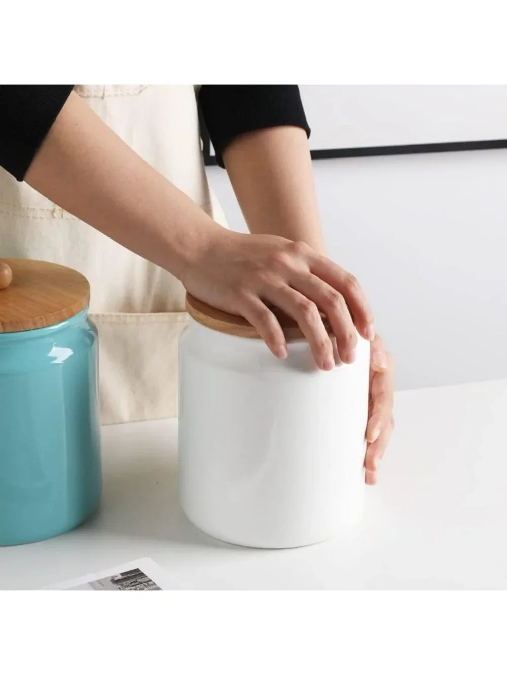 Airtight Ceramic Kitchen Canisters - 58oz Porcelain Food Storage Jars for